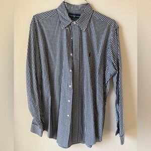 Ralph Lauren Men's Navy and White Gingham Shirt